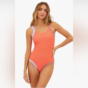 NWOT Beach Riot Linda Ribbed One-Piece Sz: M Color Block Orange
